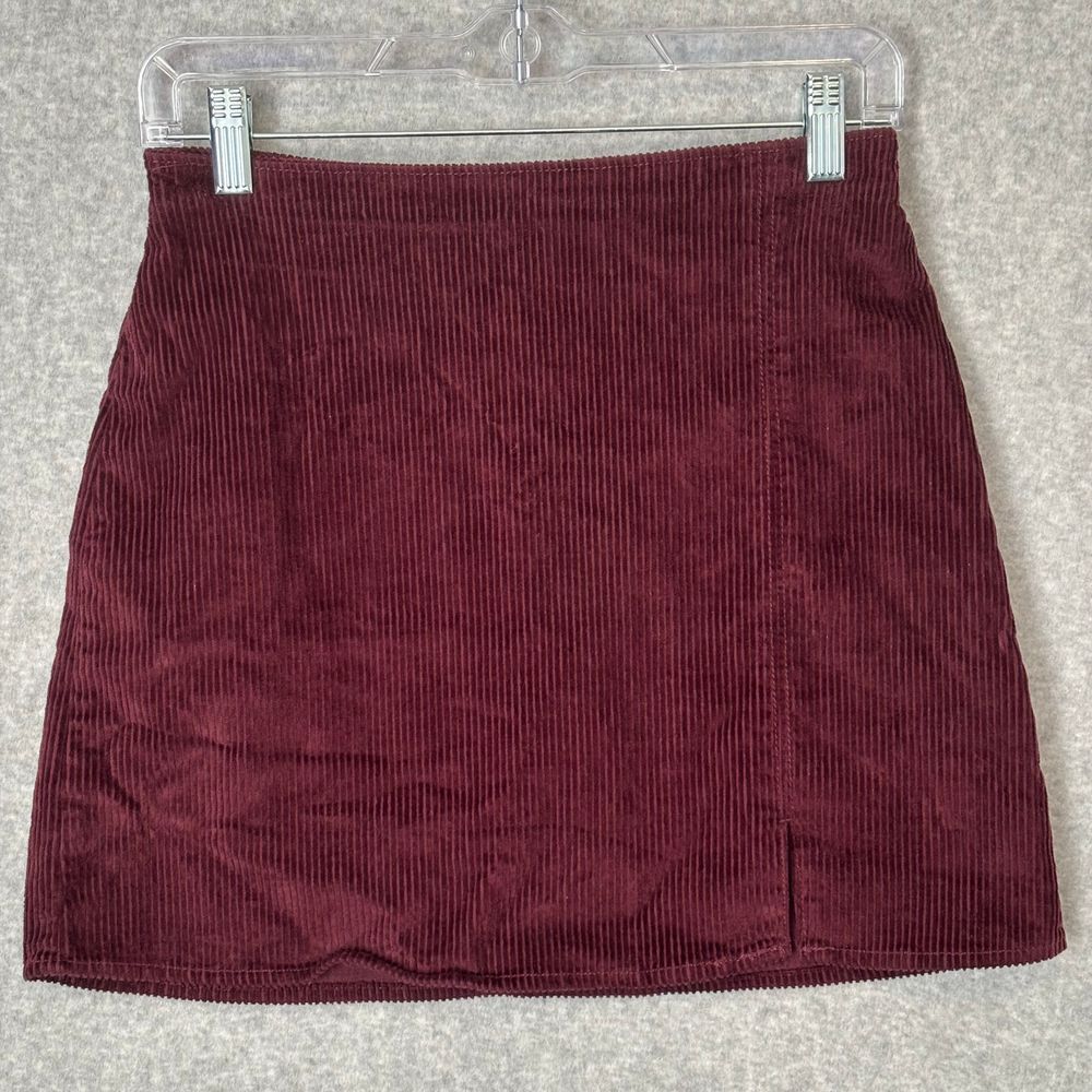 Hollister Corduroy Skirt Women Small Ultra High Rise Slit Mini Burgundy Academia